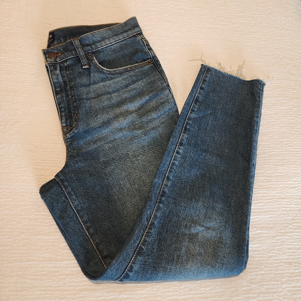 J. Crew 10" Womens High Rise Skinny Blue Jeans, Raw Hem. Size 28.